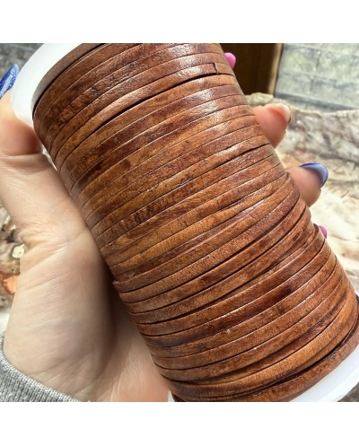 Rzemień naturalny Indyjski Płaski 3x1mm Dark Brown