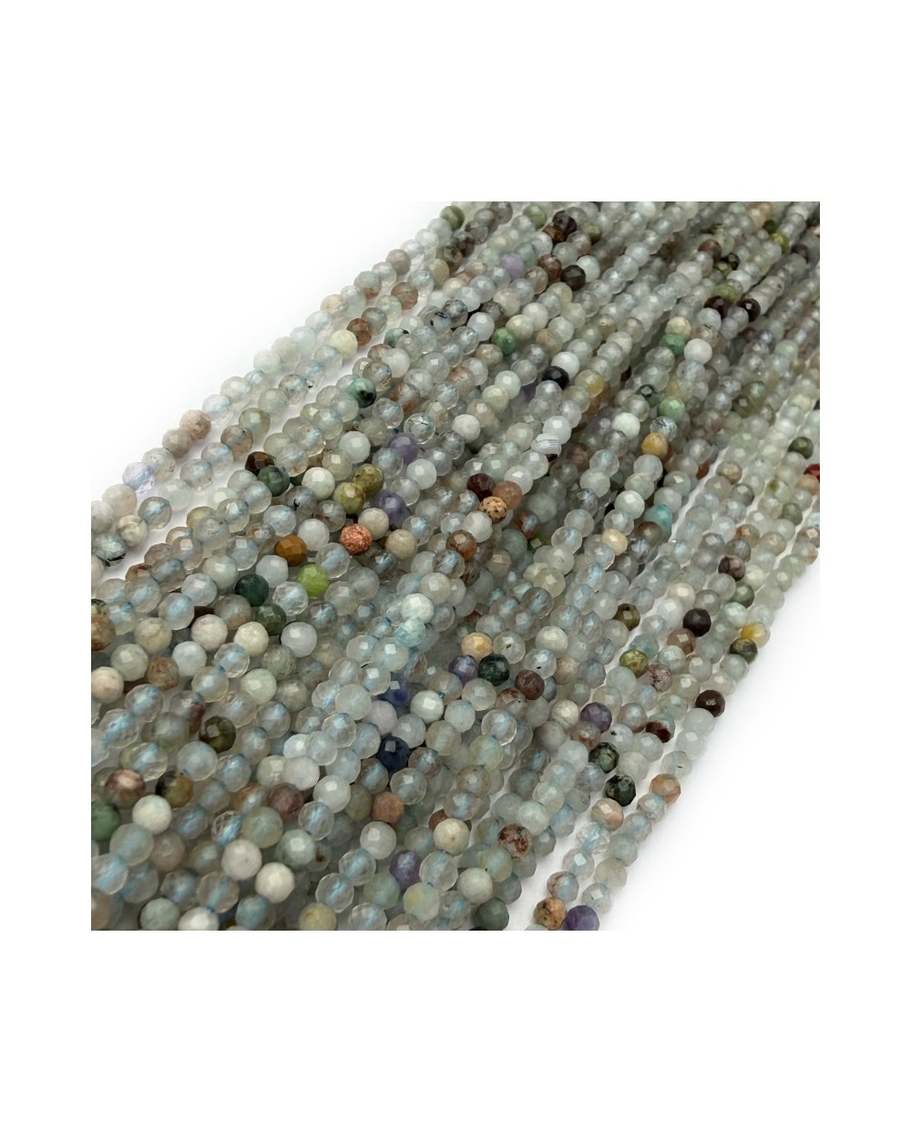 Kamienie Naturalne  mix kulki fasetowane ok 2-2,5mm sznurek mix turkusowy