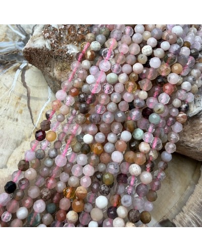 Kamienie Naturalne Kwarc mix kulki fasetowane ok 3mm sznurek mix róż