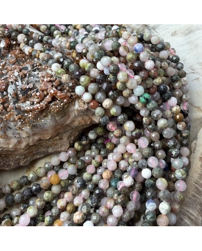 Kamienie Naturalne Kwarc i jaspis mix kulki fasetowane ok 3mm sznurek mix róż