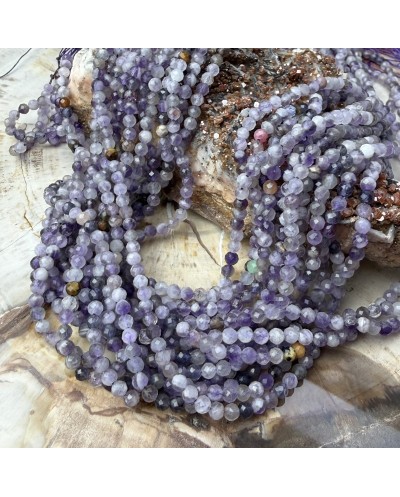 Kamienie Naturalne mix kulki fasetowane ok 3mm sznurek mix fiolet