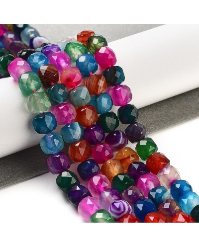 Kamień naturalny Agat kostka fasetowana ok 7x8x7mm sznurek mix