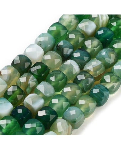 Kamień naturalny Agat kostka fasetowana ok 7x8x7mm sznurek mix zielony