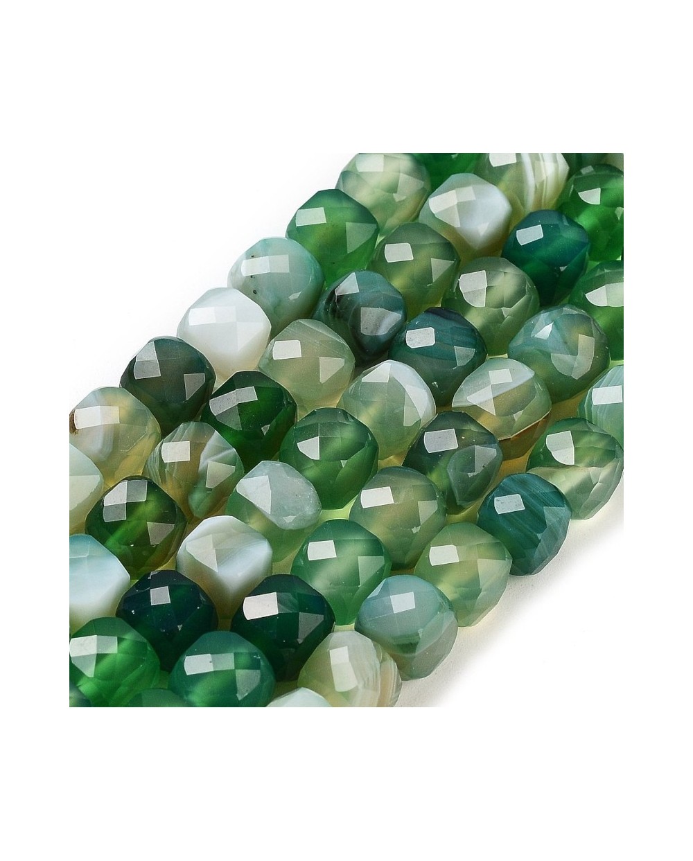 Kamień naturalny Agat kostka fasetowana ok 7x8x7mm sznurek mix zielony