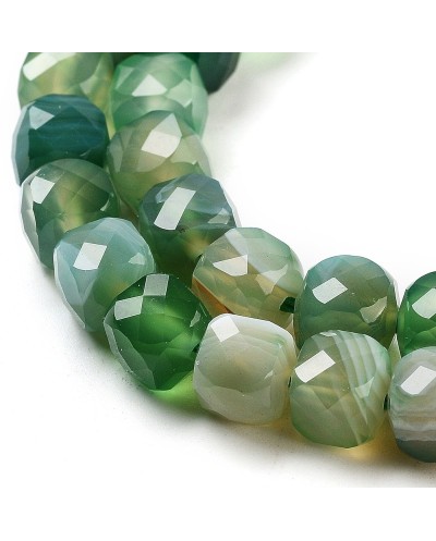Kamień naturalny Agat kostka fasetowana ok 7x8x7mm sznurek mix zielony