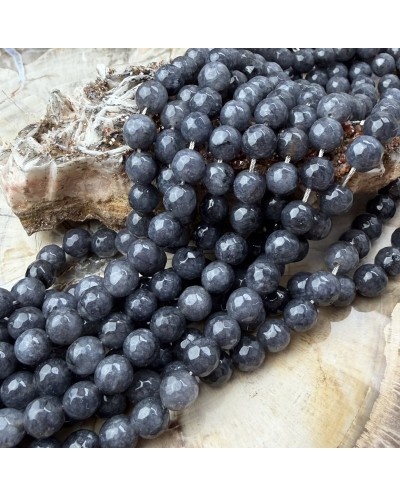 Kamień naturalny Jadeit kulka fasetowana ok 8mm sznurek szary