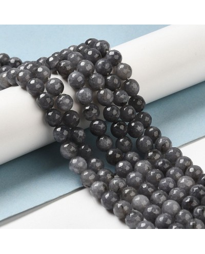 Kamień naturalny Jadeit kulka fasetowana ok 8mm sznurek szary