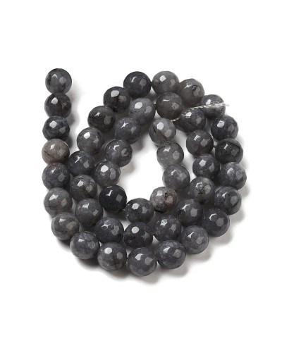 Kamień naturalny Jadeit kulka fasetowana ok 8mm sznurek szary
