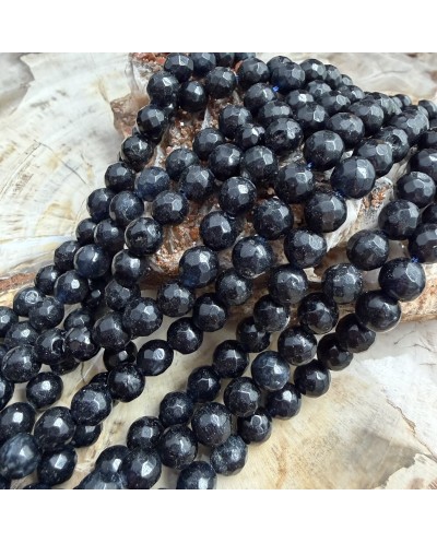 Kamień naturalny Jadeit kulka fasetowana ok 8mm sznurek ciemny granat