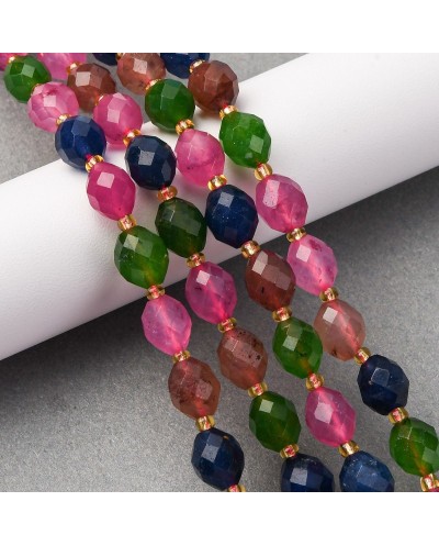 Kamień naturalny Jadeit oliwka fasetowana 9.5x7.5~8mm sznurek mix