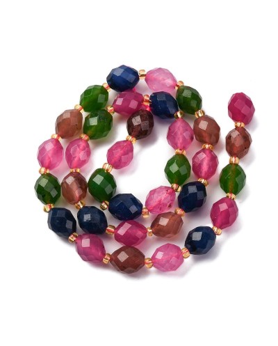 Kamień naturalny Jadeit oliwka fasetowana 9.5x7.5~8mm sznurek mix