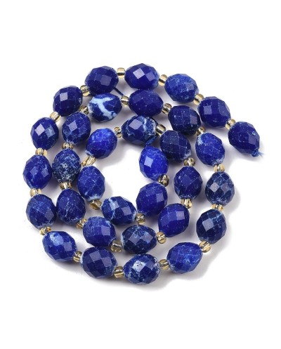 Kamień naturalny Jadeit oliwka fasetowana 9.5x7.5~8mm sznurek szafirowy