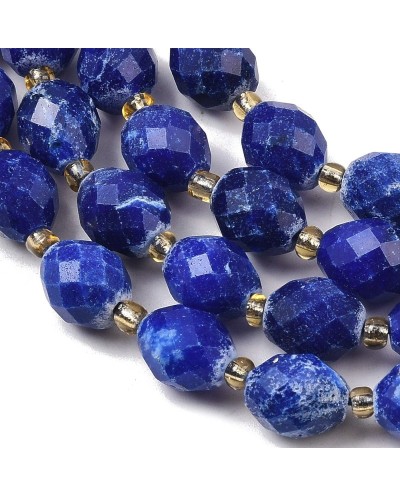 Kamień naturalny Jadeit oliwka fasetowana 9.5x7.5~8mm sznurek szafirowy