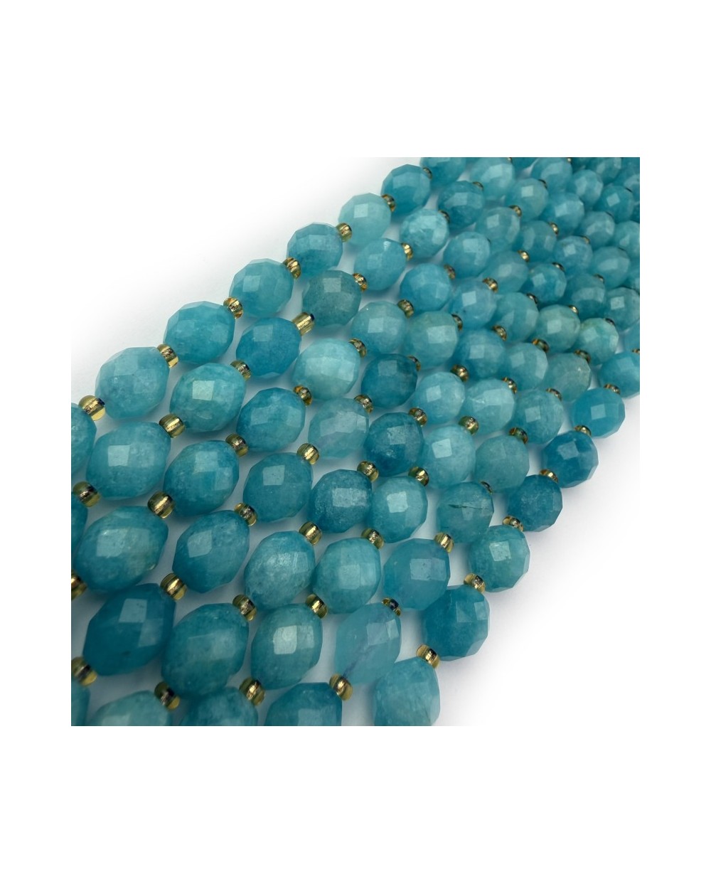 Kamień naturalny Jadeit oliwka fasetowana 9.5x7.5~8mm sznurek błękitny