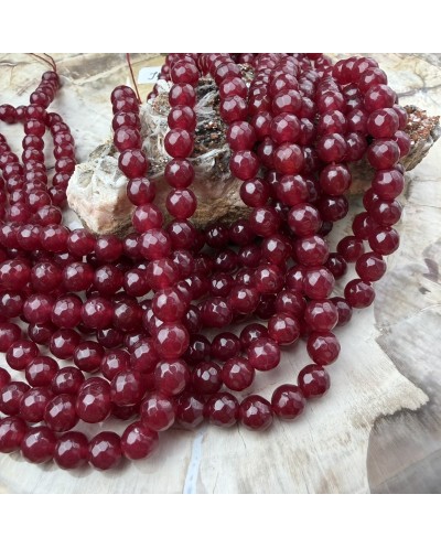 Kamień naturalny Jadeit kulka fasetowana ok 8mm sznurek bordo