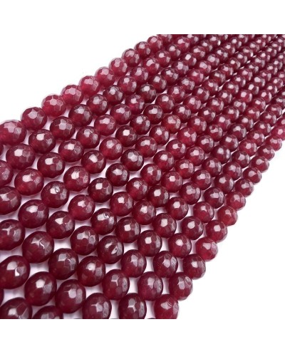 Kamień naturalny Jadeit kulka fasetowana ok 8mm sznurek bordo