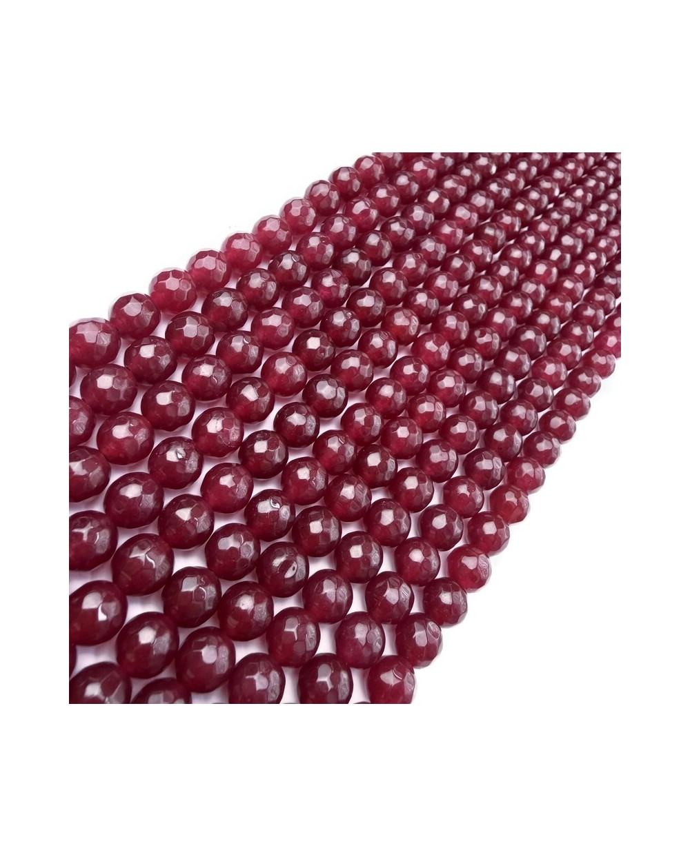 Kamień naturalny Jadeit kulka fasetowana ok 8mm sznurek bordo