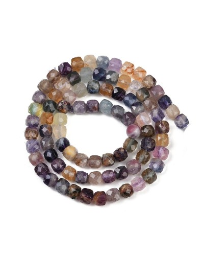 Kamień naturalny Fluoryt  kostka fasetowana ok 4.5x4.5x4.5mm sznurek mix