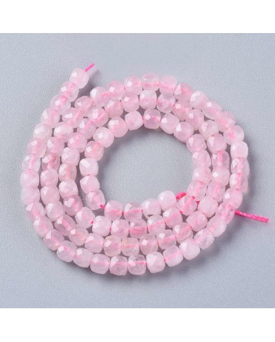 Kamień naturalny Kwarc różowy kostka fasetowana ok 4.5~5x4.5~5x4.5~5mm sznurek mix