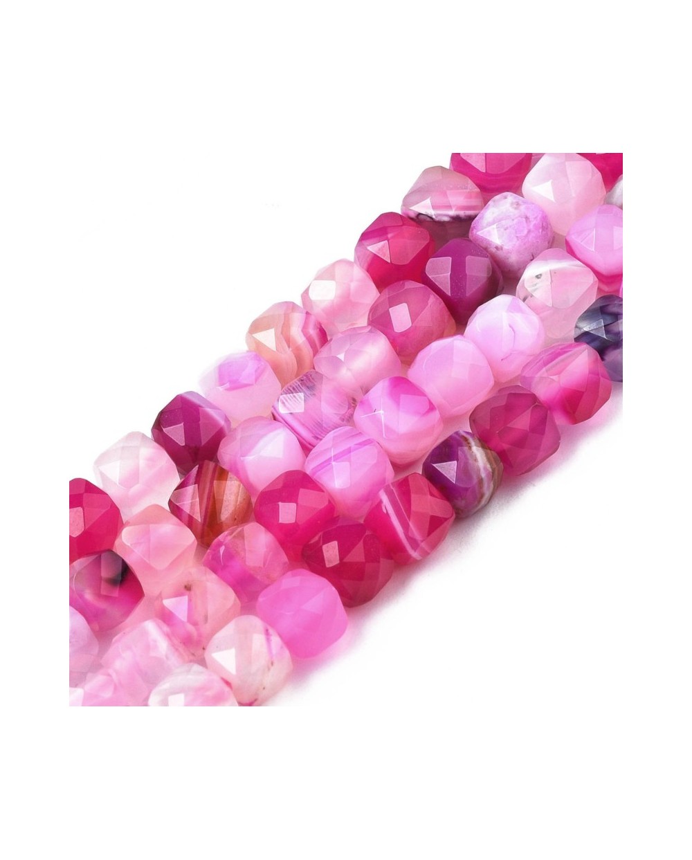 Kamień naturalny Agat kostka fasetowana ok 5~6x5~6x5~6mm sznurek mix róż