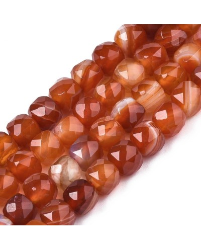 Kamień naturalny Agat kostka fasetowana ok 5~6x5~6x5~6mm sznurek mix pomarańcz