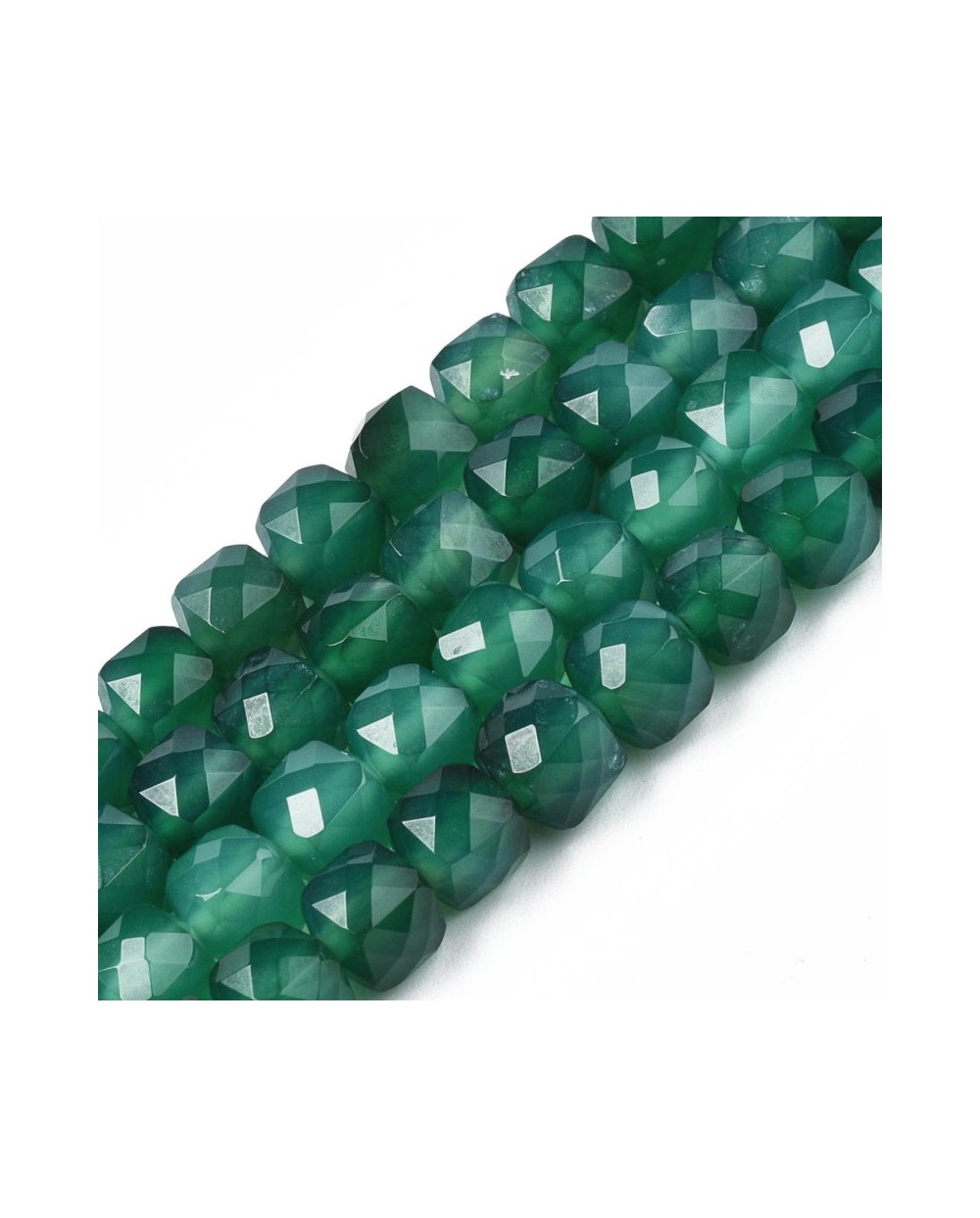 Kamień naturalny Onyks zielony kostka fasetowana ok 5~6x5~6x5~6mm sznurek mix