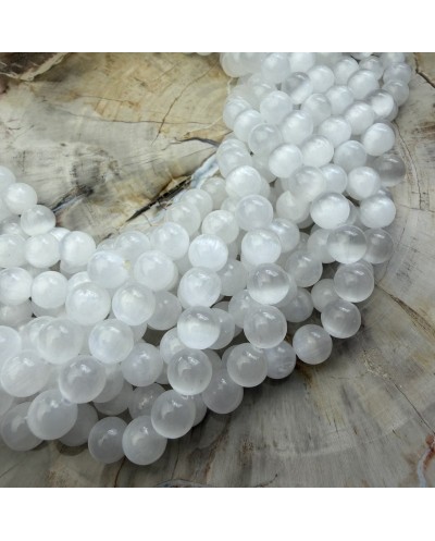 Kamień naturalny Selenit kulka gładka ok 8-8,5mm sznurek