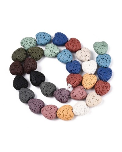Kamień naturalny Lawa dobarwiana serce mix 13x14x7mm sznurek