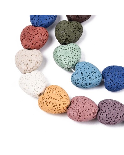 Kamień naturalny Lawa dobarwiana serce mix 13x14x7mm sznurek