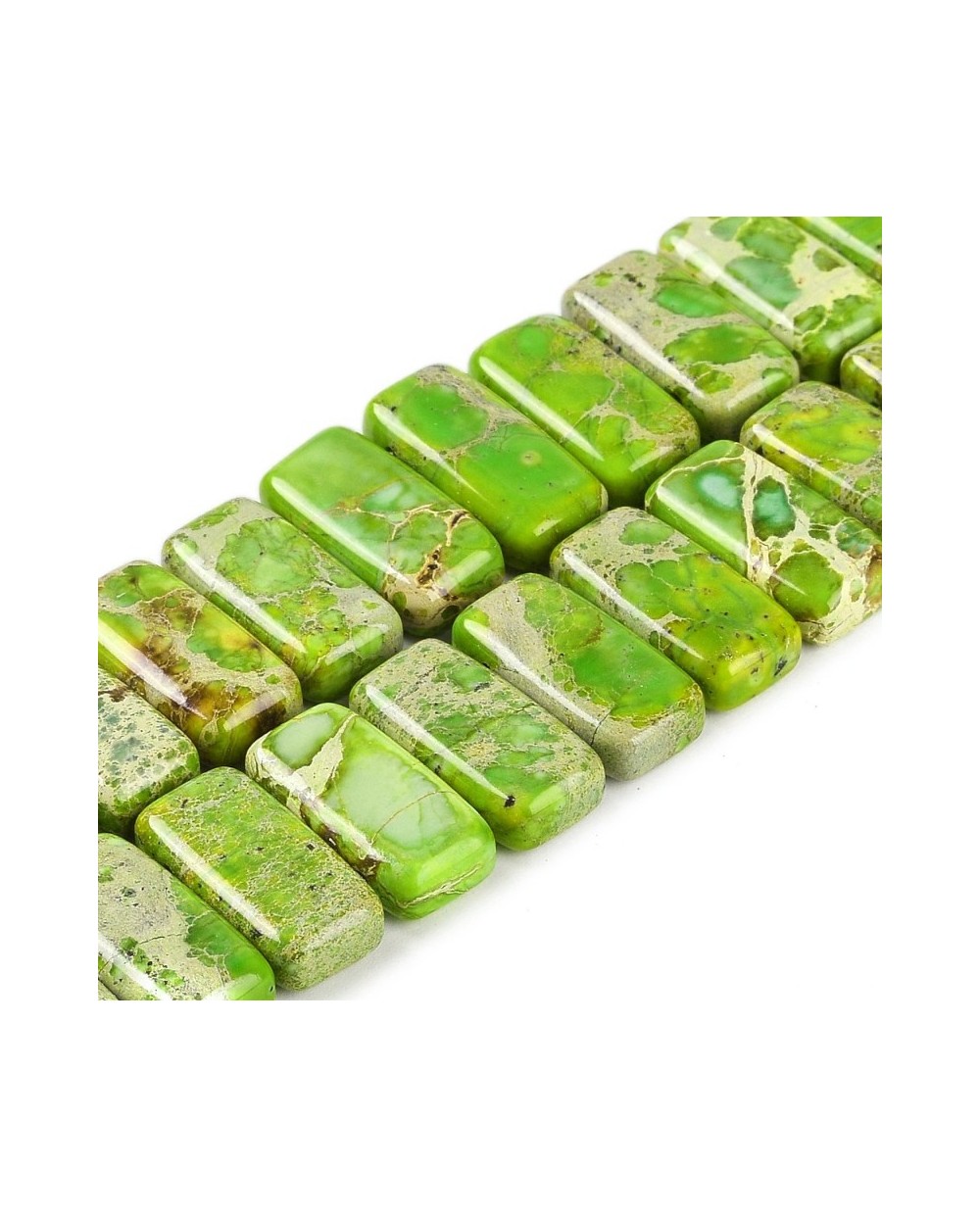 Kamień naturalny Jaspis Cesarski prostokąt 2 otwory ok 20x10x6mm sznurek jasno zielony