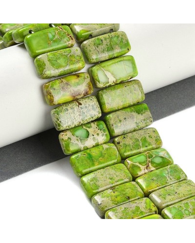 Kamień naturalny Jaspis Cesarski prostokąt 2 otwory ok 20x10x6mm sznurek jasno zielony