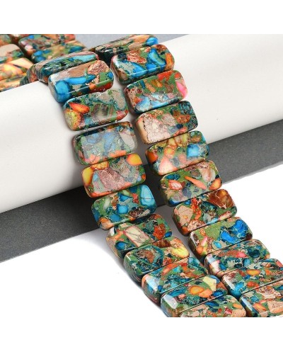 Kamień naturalny Jaspis Cesarski prostokąt 2 otwory ok 20x10x6mm sznurek turkus z pomarańczą