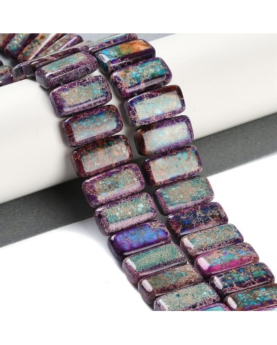 Kamień naturalny Jaspis Cesarski prostokąt 2 otwory ok 20x10x6mm sznurek fiolet z turkusem