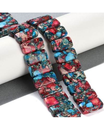 Kamień naturalny Jaspis Cesarski prostokąt 2 otwory ok 20x10x6mm sznurek turkusowo czerwone