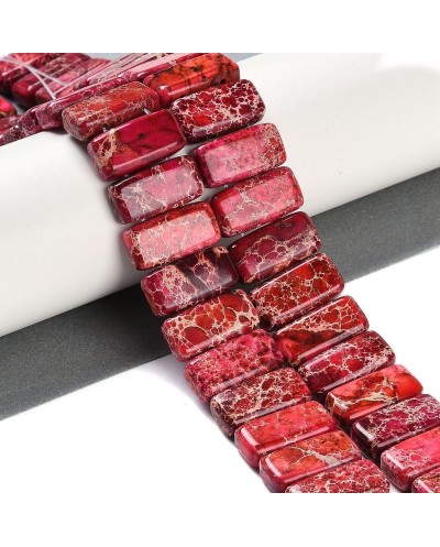 Kamień naturalny Jaspis Cesarski prostokąt 2 otwory ok 20x10x6mm sznurek czerwony