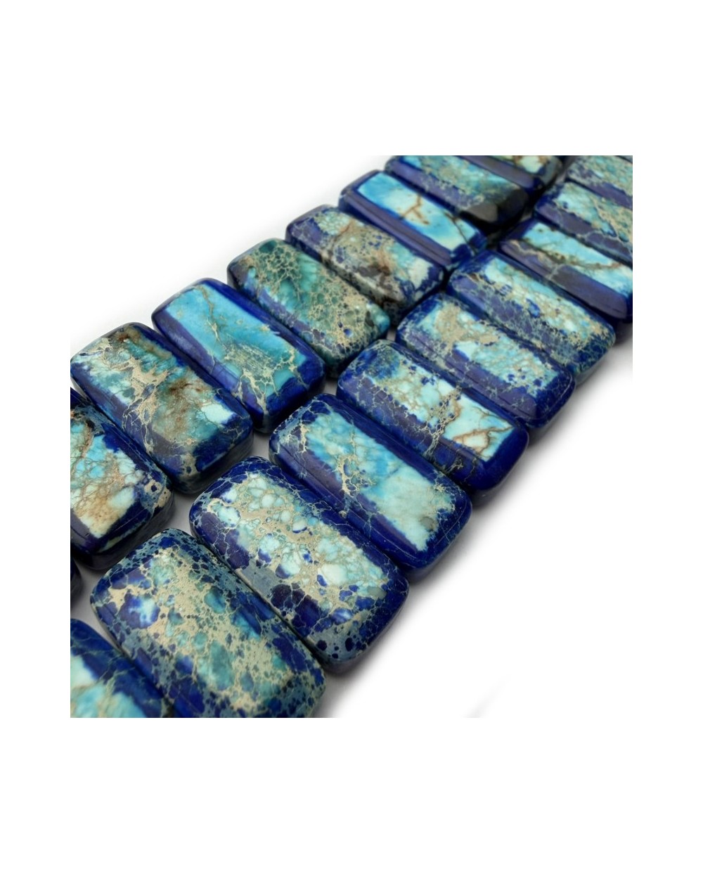 Kamień naturalny Jaspis Cesarski prostokąt 2 otwory ok 20x10x6mm sznurek niebieskie z błękitem