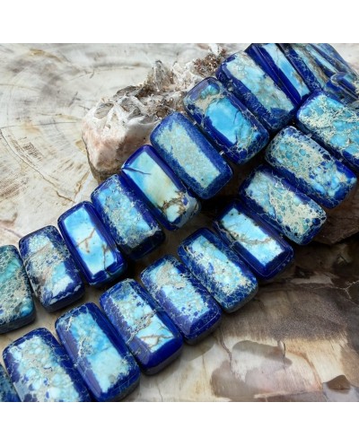 Kamień naturalny Jaspis Cesarski prostokąt 2 otwory ok 20x10x6mm sznurek niebieskie z błękitem