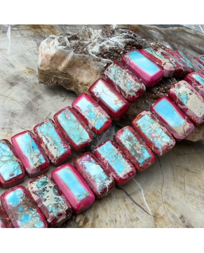 Kamień naturalny Jaspis Cesarski prostokąt 2 otwory ok 20x10x6mm sznurek czerwony z turkusem