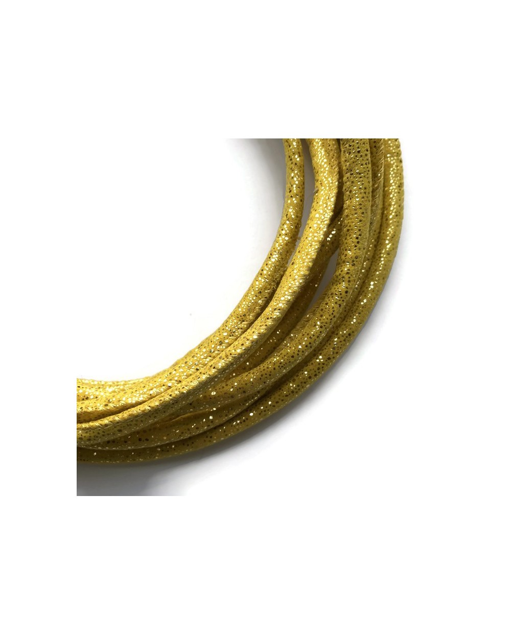 Rzemień szyty welurowy 6x7mm-brokat żółty
