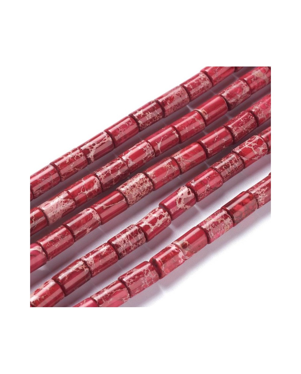 Kamień naturalny Jaspis Cesarski walec ok 6x8mm sznurek czerwony
