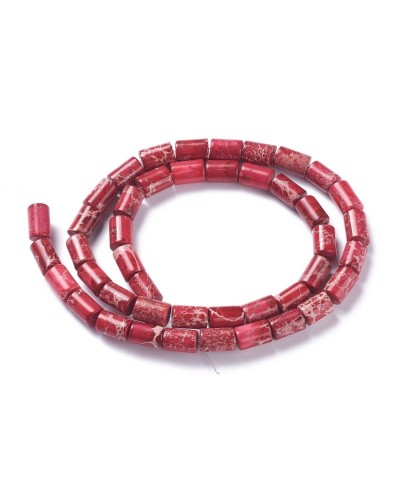 Kamień naturalny Jaspis Cesarski walec ok 6x8mm sznurek czerwony