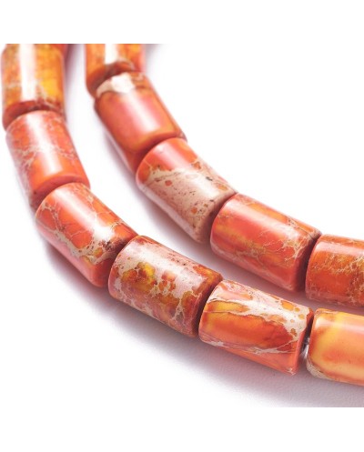 Kamień naturalny Jaspis Cesarski walec ok 6x8mm sznurek pomarańczowy