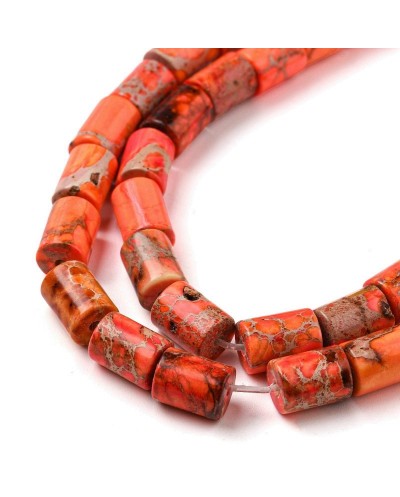 Kamień naturalny Jaspis Cesarski walec ok 6x8mm sznurek pomarańczowy