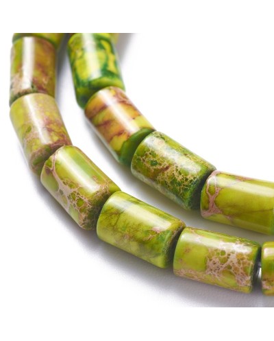 Kamień naturalny Jaspis Cesarski walec ok 6x8mm sznurek jasno zielony