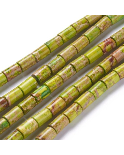 Kamień naturalny Jaspis Cesarski walec ok 6x8mm sznurek jasno zielony
