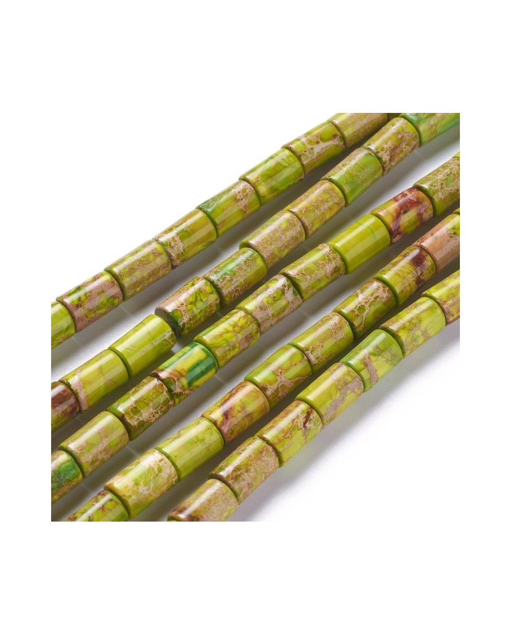 Kamień naturalny Jaspis Cesarski walec ok 6x8mm sznurek jasno zielony