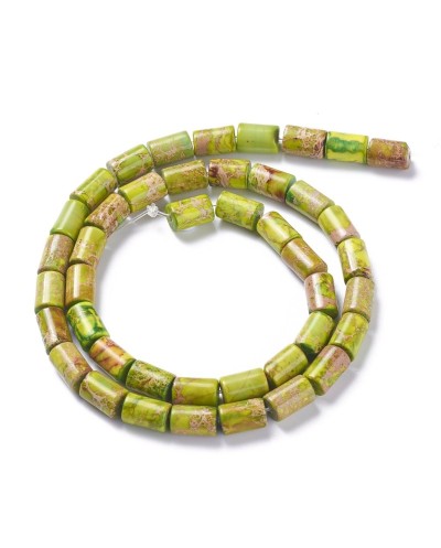 Kamień naturalny Jaspis Cesarski walec ok 6x8mm sznurek jasno zielony