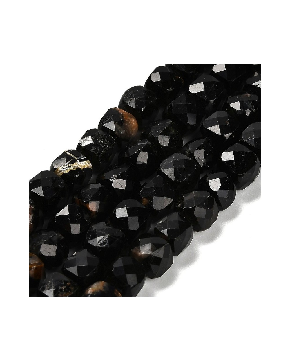 Kamień naturalny Turmalin czarny kostka fasetowana ok 6,5x7mm sznurek