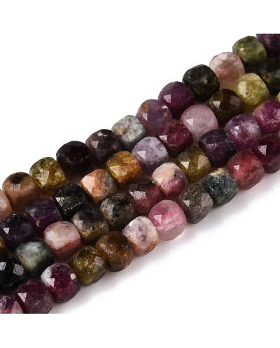 Kamień naturalny Turmalin kostka fasetowana ok 4~5x4~5x4~5mm sznurek