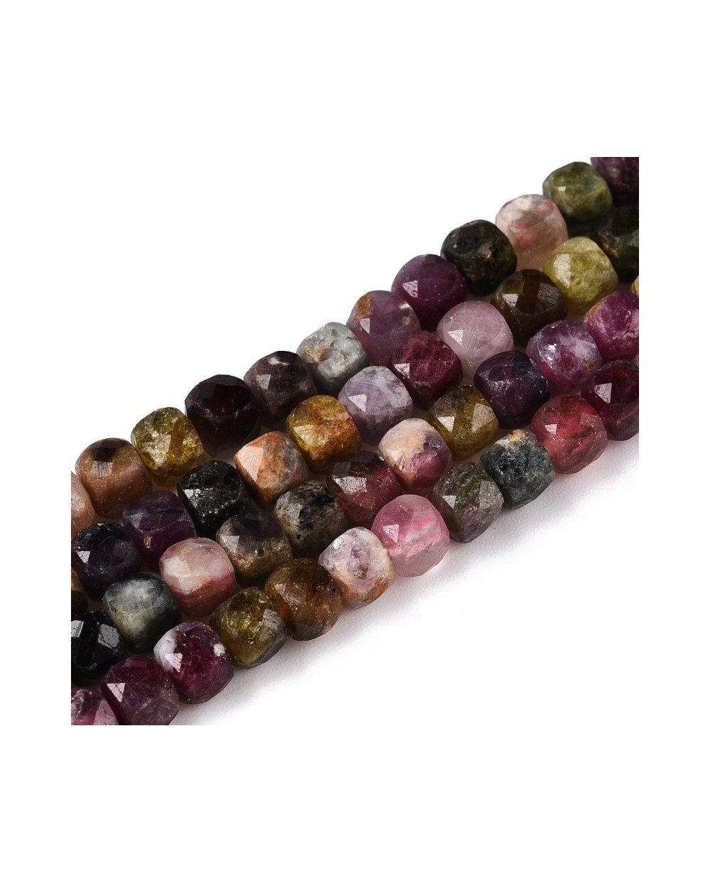 Kamień naturalny Turmalin kostka fasetowana ok 4~5x4~5x4~5mm sznurek